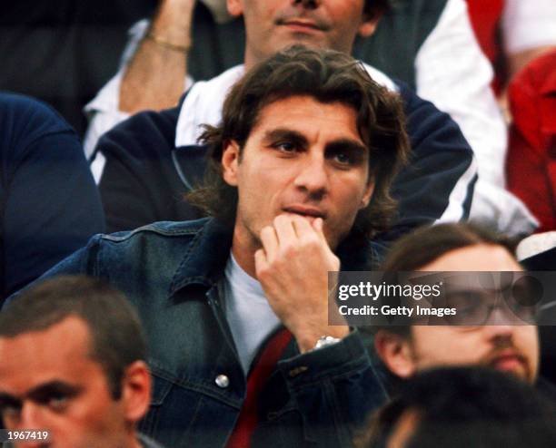 Christian Vieri of Inter Milan watches the Serie A match between Inter Milan and Lazio, played at the Giuseppe Meazza San Siro Stadium in Milan,...