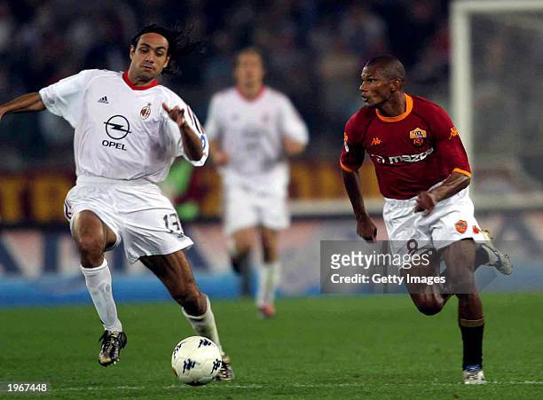 Francisco Lima of Roma and Alessandro Nesta of AC Milan in action during the Serie A match between Roma and AC Milan, played at the Olympic Stadium,...