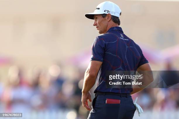 Thorbjorn Olesen of Denmark prepares to putt on the 18th green during Day Four of the Ras Al Khaimah Championship at Al Hamra Golf Club on January...