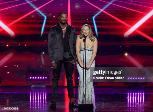 Jason Luv and Abella Danger present an award during the 2024 Adult Video News Awards at Resorts World Las Vegas on January 27, 2024 in Las Vegas,...