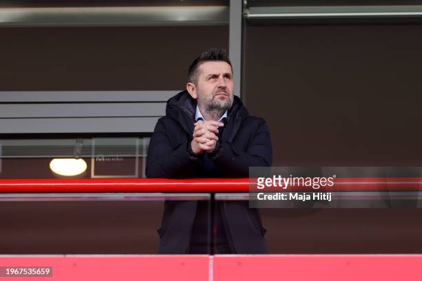 Nenad Bjelica, Head Coach of 1.FC Union Berlin, looks on from the stands whilst serving a three match ban prior to the Bundesliga match between 1. FC...