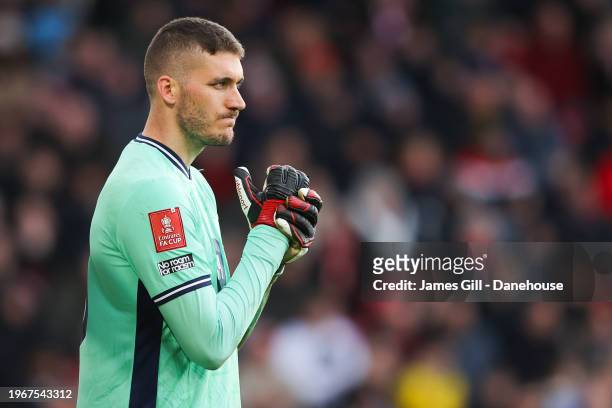 Ivo Grbic of Sheffield United during the Emirates FA Cup Fourth Round match between Sheffield United and Brighton & Hove Albion at Bramall Lane on...