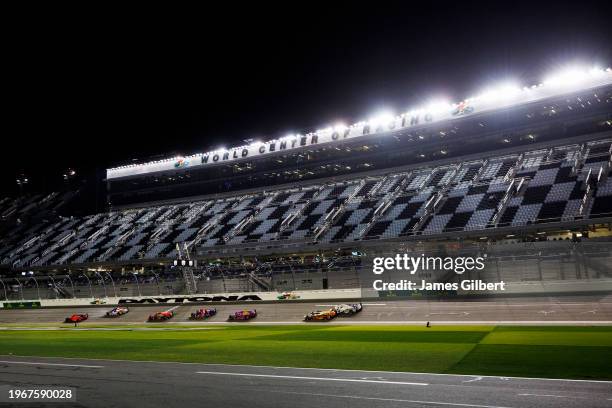 General view as cars race during the Rolex 24 at Daytona International Speedway on January 28, 2024 in Daytona Beach, Florida.