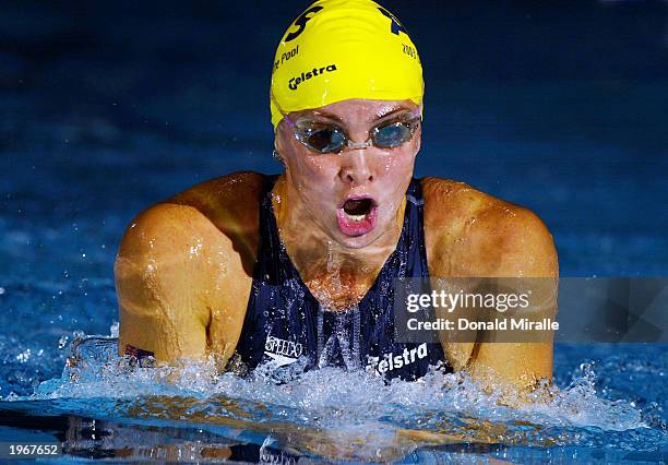 Brooke Hanson of Australia swims in the Women's 200M Breaststroke during the Duel in the Pool, Australia vs. USA, at the IU Natatorium on April 6,...