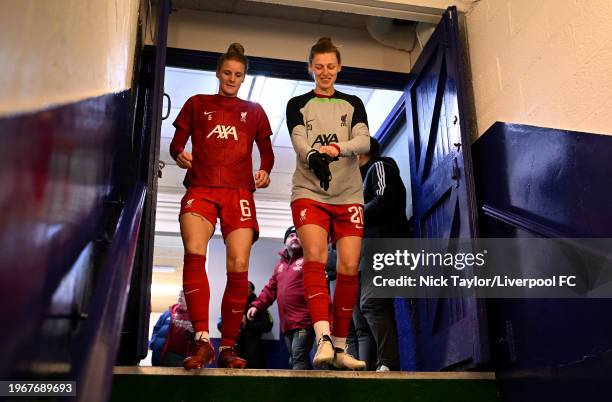 Jasmine Matthews and Yana Daniels of Liverpool during the Barclays Women´s Super League match between Liverpool FC and Arsenal FC at Prenton Park on...