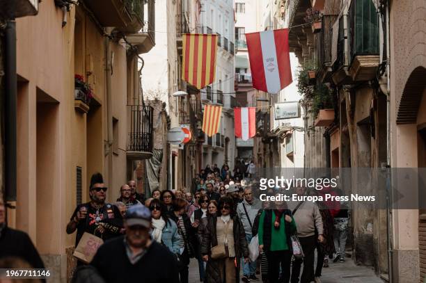 Dozens of people head to the Festa de la Calçotada, on January 28 in Valls, Tarragona, Catalonia, Spain. The last Sunday of January is celebrated in...