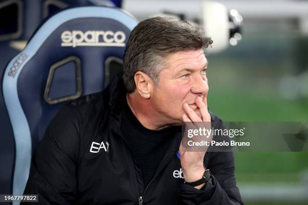 Walter Mazzarri, Head Coach of SSC Napoli, looks on prior to the Serie A TIM match between SS Lazio and SSC Napoli - Serie A TIM at Stadio Olimpico...