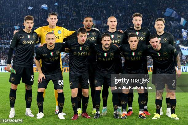 The players of SSC Napoli pose for a team photo prior to the Serie A TIM match between SS Lazio and SSC Napoli - Serie A TIM at Stadio Olimpico on...