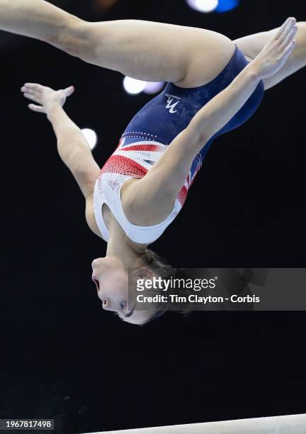 September 29: Jessica Gadirova of Great Britain performs her routine on the balance beam during podium training at the Artistic Gymnastics World...
