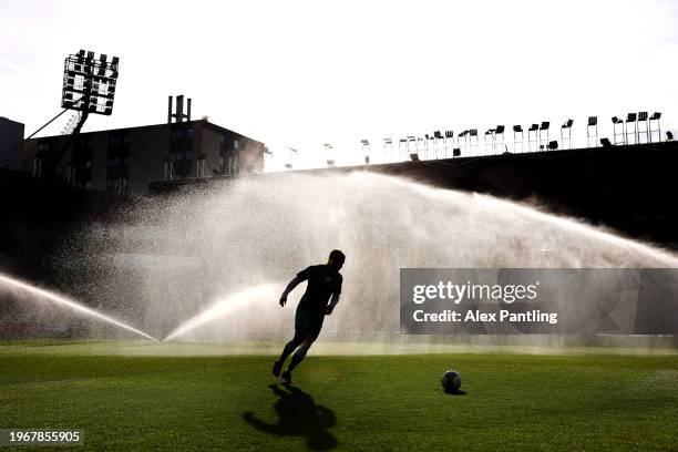 Player warms up at half time during the Emirates FA Cup Fourth Round match between Watford and Southampton at Vicarage Road on January 28, 2024 in...