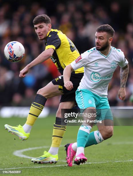 Adam Armstrong of Southampton during the Emirates FA Cup Fourth Round match between Watford and Southampton at Vicarage Road on January 28, 2024 in...
