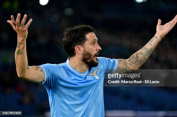 Luis Alberto of SS Lazio reacts during the Serie A TIM match between SS Lazio and SSC Napoli - Serie A TIM at Stadio Olimpico on January 28, 2024 in...