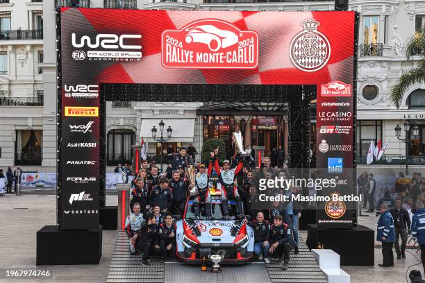 Thierry Neuville of Belgium and Martijn Wydaeghe of Belgium celebrate their success during Day Four of the FIA World Rally Championship Monte-Carlo...