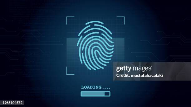 ilustraciones, imágenes clip art, dibujos animados e iconos de stock de pantalla del sistema de seguridad de escaneo de huellas dactilares - current-status-icon