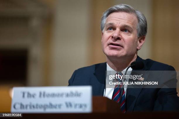 Director, Christopher Wray, testifies during a Congressional full committee hearing on the "The CCP [Chinese Communist Party] Cyber Threat to the...