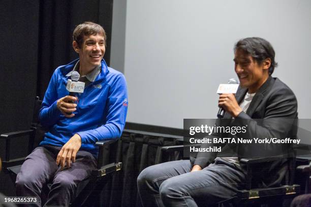 Joe Neumaier.Guests: Left to Right in group shot with flash; Sanni McCandless, Directors Jimmy Chin & Chai Vasarhelyi and Professional Climber, Alex...