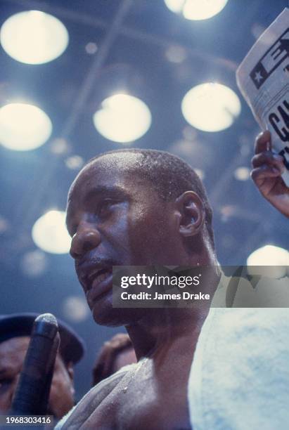 Sportscaster interviews World Heavyweight Champion Sonny Liston in the ring after he successfully dended his title. Liston knocked out former champ...