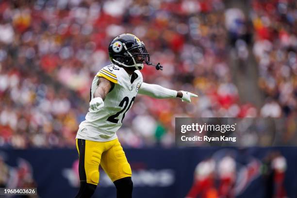 Patrick Peterson of the Pittsburgh Steelers celebrates during an NFL football game against the Houston Texans, Sunday at NRG Stadium on October 1,...