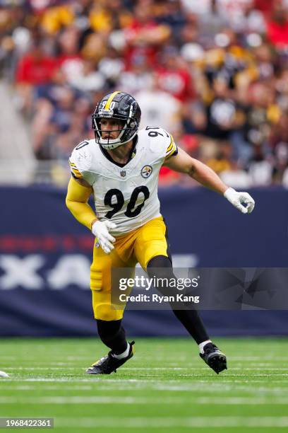 Watt of the Pittsburgh Steelers runs around the edge during an NFL football game against the Houston Texans, Sunday at NRG Stadium on October 1, 2023...