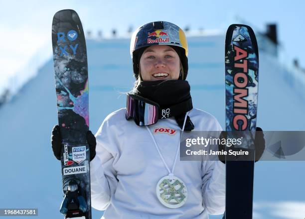 Tess Ledeux of France poses with the gold medal after winning the Women's Ski Slopestyle final on day 3 of the X Games Aspen 2024 on January 28, 2024...