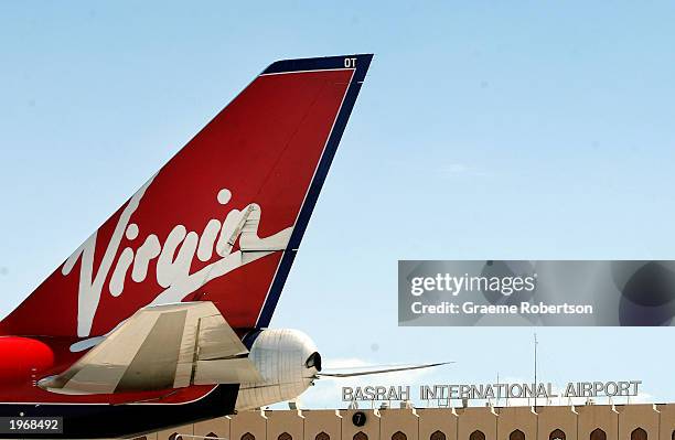 Virgin Atlantic aircraft sits at a gate at the Basrah International Airport May 2, 2003 in Basrah, Iraq. The Virgin Atlantic 747-400 was the first...