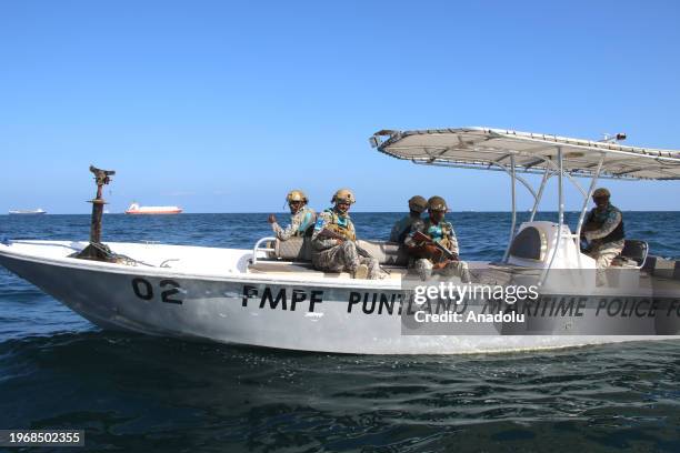 Puntland Maritime Police Forces are patrolling against the recently increasing pirate attacks off the coast in Puntland, Somalia on January 29, 2024.
