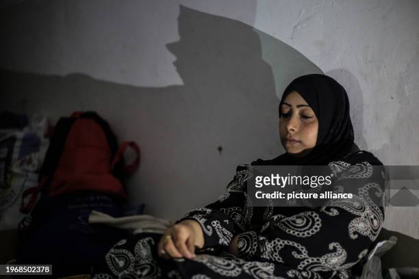 January 2024, Palestinian Territories, Rafah: A released Palestinian female prisoner stays at the warehouse of the UNRWA school in the city of Rafah,...