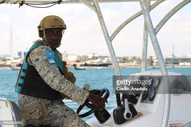 Puntland Maritime Police Forces are patrolling against the recently increasing pirate attacks off the coast in Puntland, Somalia on January 29, 2024.