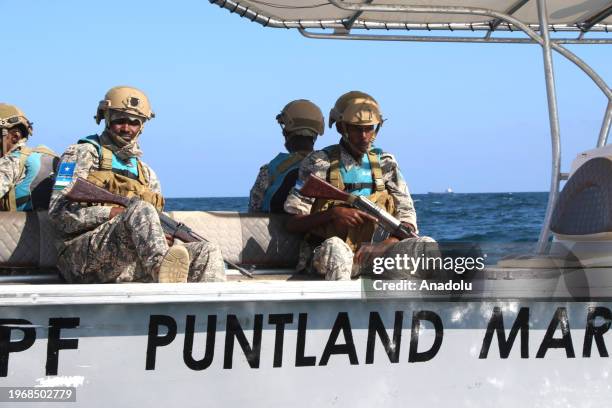 Puntland Maritime Police Forces are patrolling against the recently increasing pirate attacks off the coast in Puntland, Somalia on January 29, 2024.
