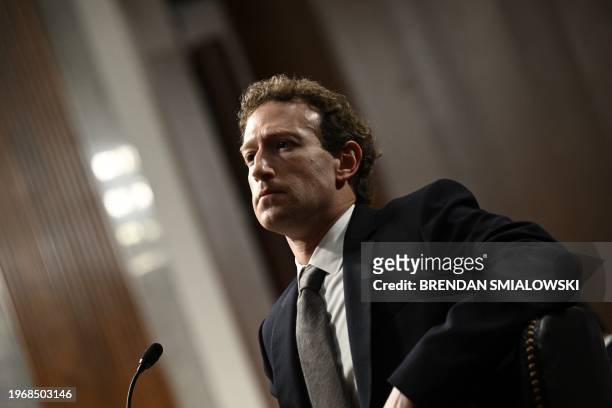 Mark Zuckerberg, CEO of Meta, testifies during the US Senate Judiciary Committee hearing "Big Tech and the Online Child Sexual Exploitation Crisis"...