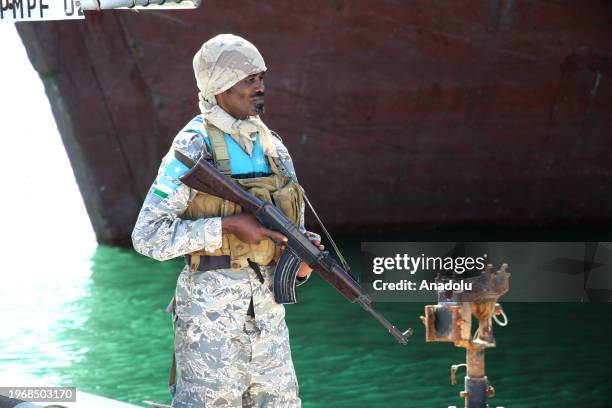 Puntland Maritime Police Forces are patrolling against the recently increasing pirate attacks off the coast in Puntland, Somalia on January 29, 2024.