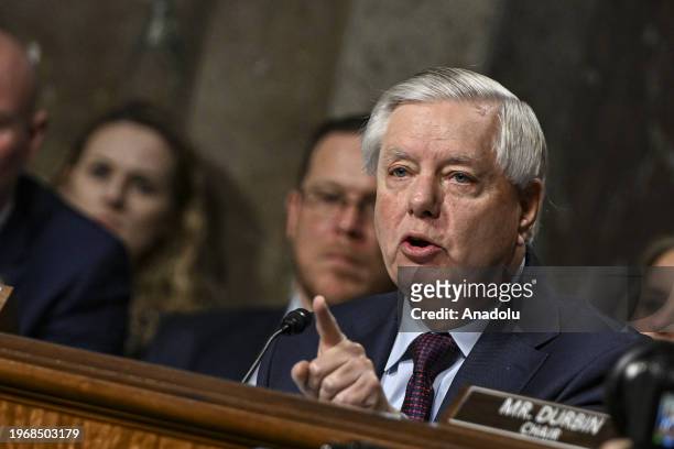 United States Senator Lindsey Graham attends a hearing in the Dirksen Senate Office Building on Capitol Hill on January 31 in Washington, DC.