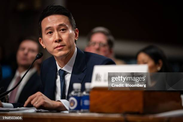 Shou Zi Chew, chief executive officer of TikTok Inc., during a Senate Judiciary Committee hearing in Washington, DC, US, on Wednesday, Jan. 31, 2024....