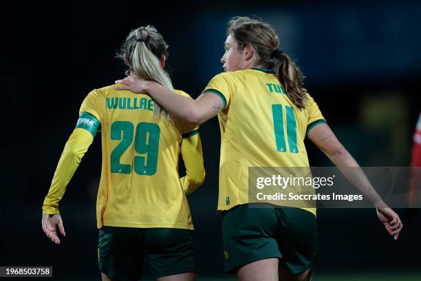 Tessa Wullaert of Fortuna Sittard Women celebrate her goal with Alieke Tuin of Fortuna Sittard Women during the Dutch Eredivisie Women match between...