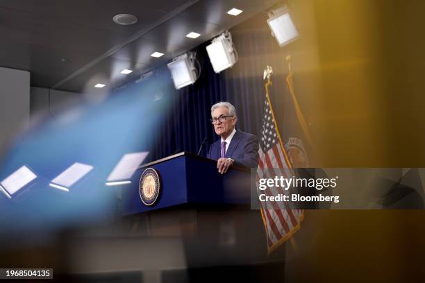 Jerome Powell, chairman of the US Federal Reserve, speaks during a news conference following a Federal Open Market Committee meeting in Washington,...