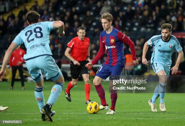 Frenkie De Jong is playing in the match between FC Barcelona and CA Osasuna for week 20 of LaLiga EA Sports at the Olympic Stadium Lluis Companys in...