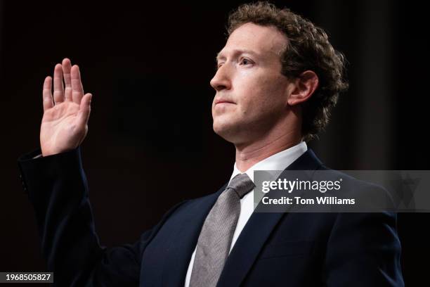 Mark Zuckerberg, CEO of Meta, is sworn in to the Senate Judiciary Committee hearing titled "Big Tech and the Online Child Sexual Exploitation...