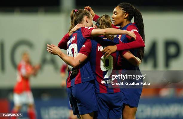 Caroline Graham Hansen of FC Barcelona celebrates with teammates after scoring a goal during the Group A - UEFA Women's Champions League 2023/24...