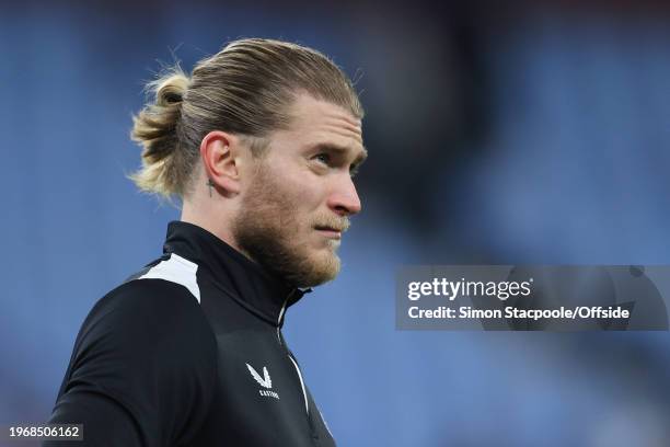 Newcastle United goalkeeper Loris Karius looks on before the Premier League match between Aston Villa and Newcastle United at Villa Park on January...