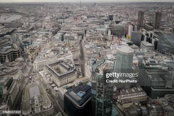 General view of London is being seen from the top of a skyscraper in the business district known as The City, in London, UK, on January 31, 2024.