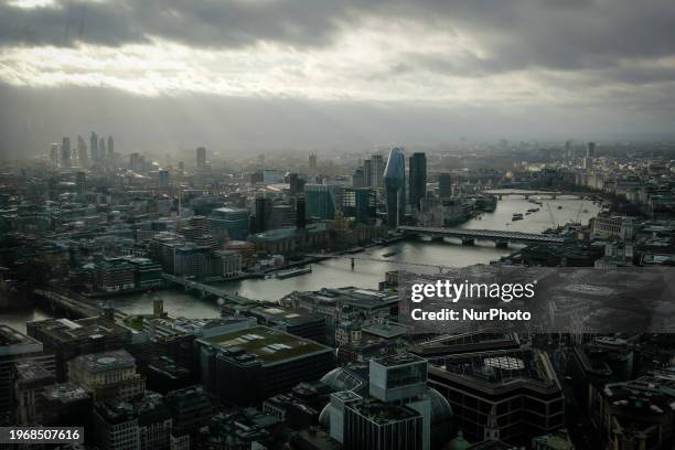 General view of London is being seen from the top of a skyscraper in the business district known as The City, in London, UK, on January 31, 2024.