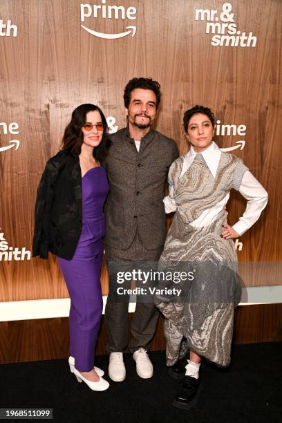 Parker Posey, Wagner Moura and Francesca Sloane at the "Mr. & Mrs. Smith" New York premiere held at Weylin Brooklyn on January 31, 2024 in Brooklyn,...