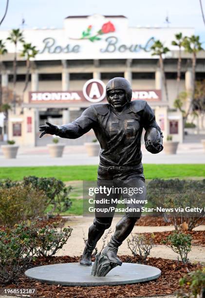 Pasadena, CA The Jackie Robinson statue during a celebration at the iconic Rose Bowl Stadium in honor of the legendary Jackie Robinson's 105th...