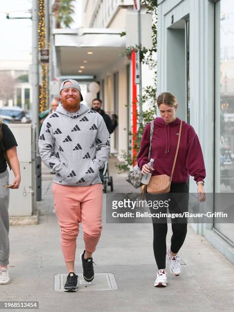Justin Turner and Kourtney Turner are seen on January 31, 2024 in Los Angeles, California.