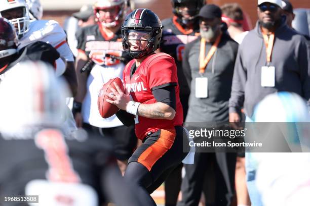 American quarterback Spencer Rattler of South Carolina during the American Team practice for the Reese's Senior Bowl on January 31, 2024 at Hancock...