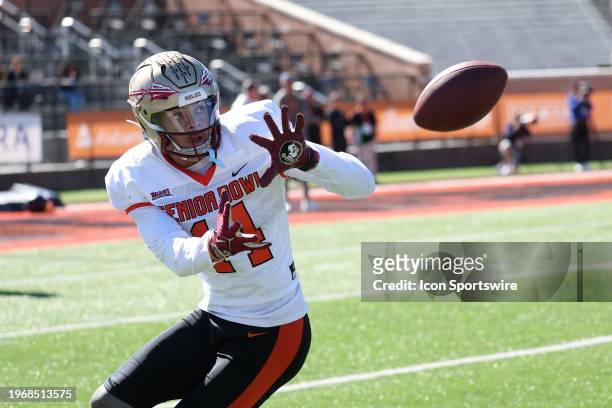 American wide receiver Johnny Wilson of Florida State during the American Team practice for the Reese's Senior Bowl on January 31, 2024 at Hancock...