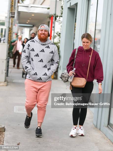 Justin Turner and Kourtney Turner are seen on January 31, 2024 in Los Angeles, California.