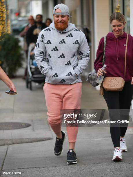 Justin Turner and Kourtney Turner are seen on January 31, 2024 in Los Angeles, California.