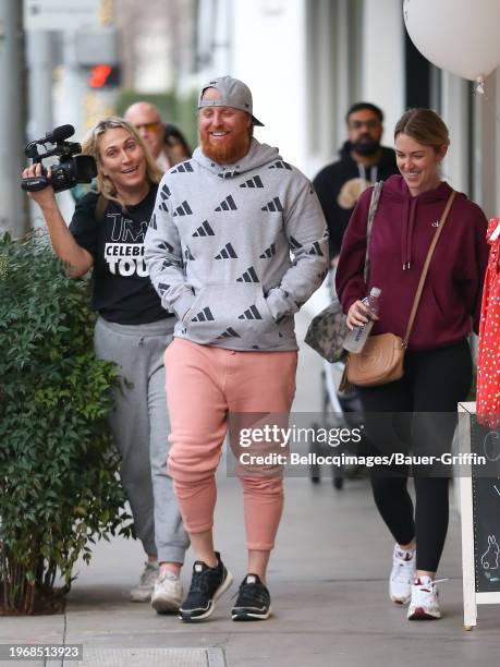 Justin Turner and Kourtney Turner are seen on January 31, 2024 in Los Angeles, California.