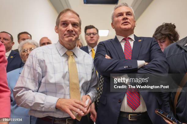 From right, House Oversight Committee Chair James Comer and House Judiciary Committee Chair Jim Jordan , who are leading the House Oversight...